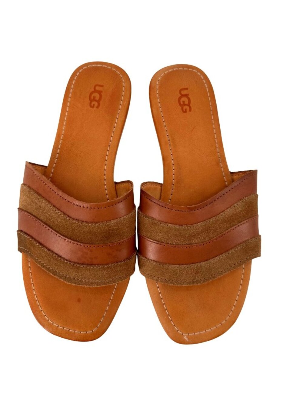 UGG Womens Leather & Suede Slide Sandals Size 9 Tan Brown Made In Vietnam